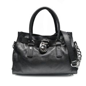 MICHAEL KORS Hamilton Satchel Handbag in Black Leather